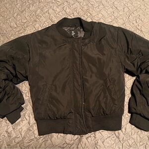 Art Class Brand Girl’s Size 14 Black Bomber Jacket with zipper and snap closure.